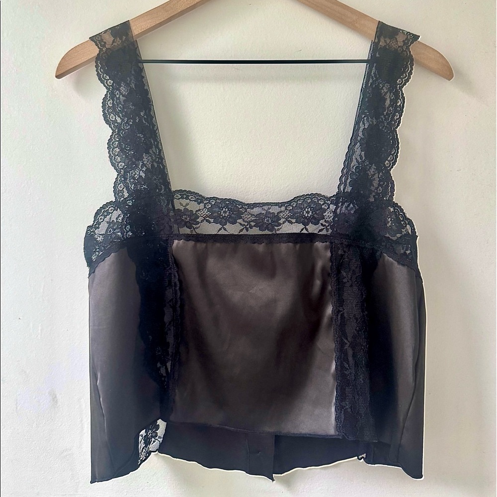 Kat The Label - Cropped Sheer Lace Detail Lingerie Tank Top